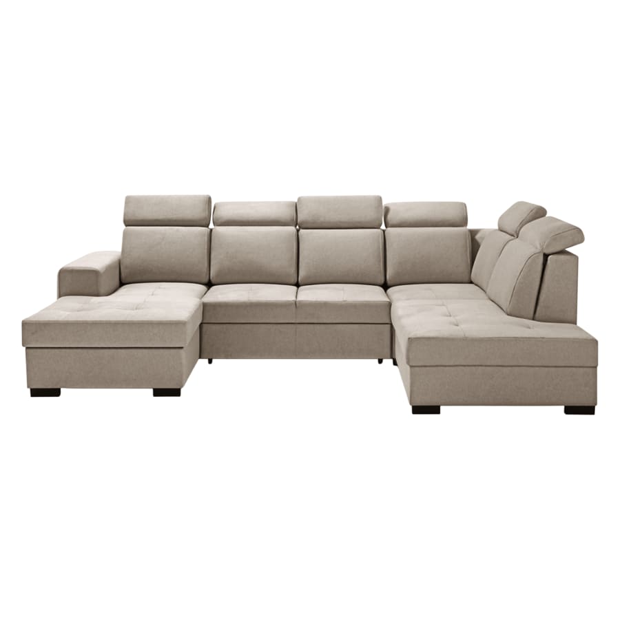 Canapé panoramique convertible avec coffre en tissu taupe - Angle gauche